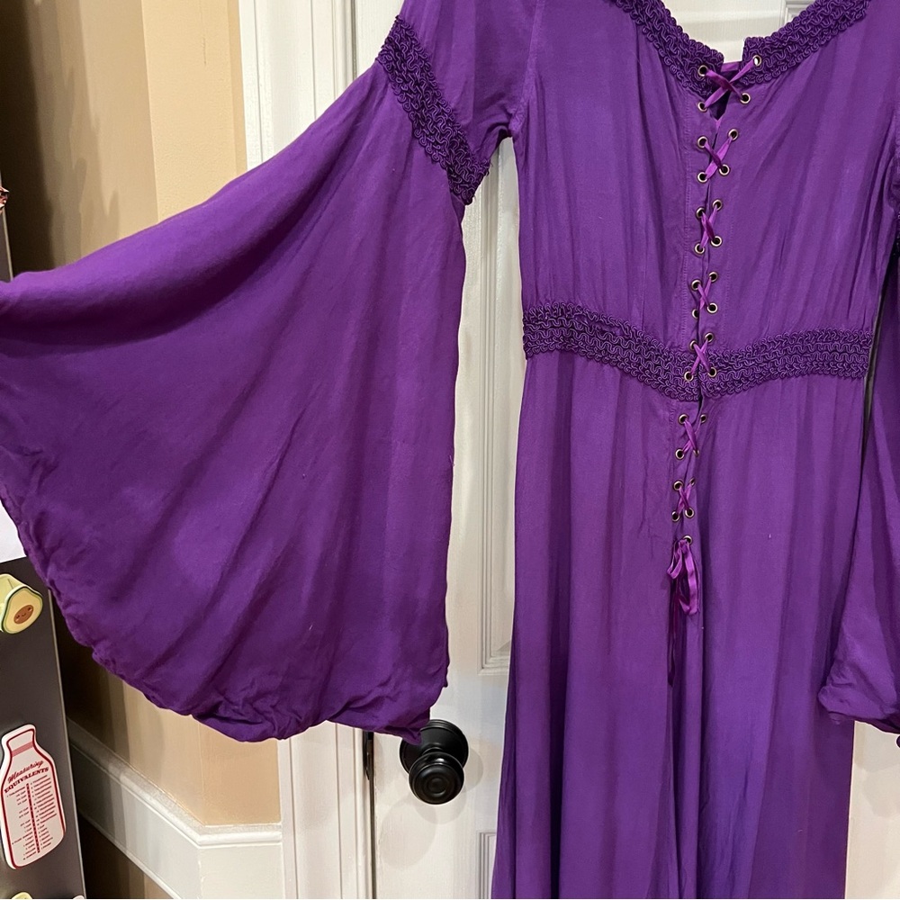 HolyClothing Arwen Dress Maxi Purple Bell Sleeves Renaissance Fair Celtic Large - Picture 7 of 12